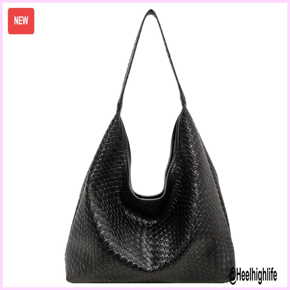 Woven Tote Bag Vegan Leather Shoulder Hobo Beach Work Purse Elegant